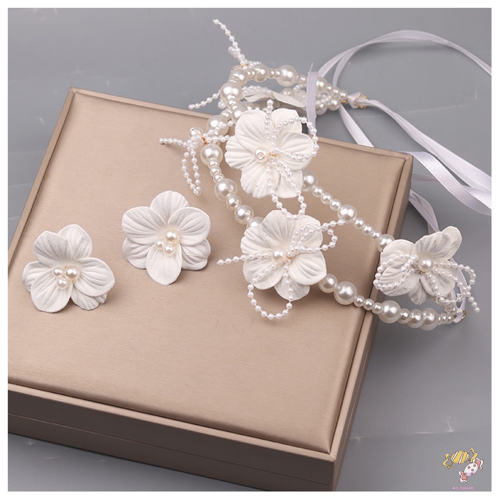 YADORNOS Set 2 Món Trang Sức Gồm Bông Tai + Dây Buộc Tóc Hình Hoa Ngọt Ngào Cho Nữ