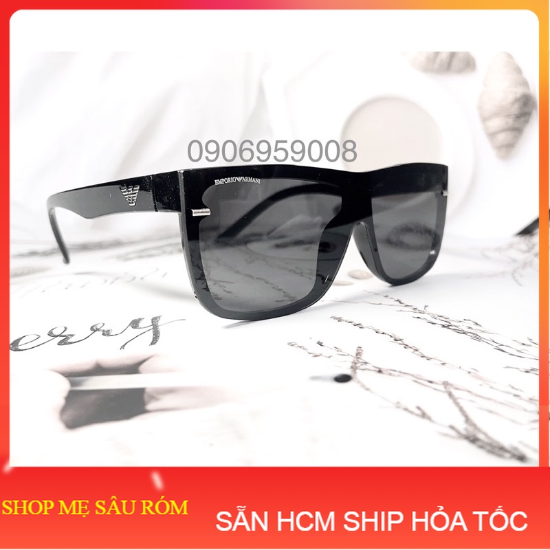 EMPORIO ARMANI Kính Mát Phân Cực Vuông Không Viền + Chống Tia UV400 Màu Đen Cho Nam Nữ