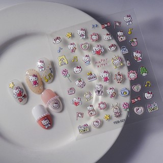 Sticker nail 5d lụa nổi | hello kitty | hình dán móng tay feb-521
