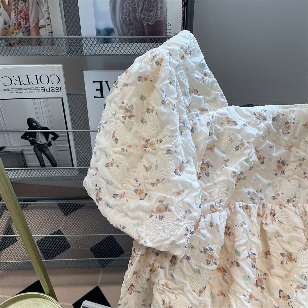 Áo sơ mi nữ hoa pháp ngọt ngào dễ thương cổ vuông tay ngắn peplum top