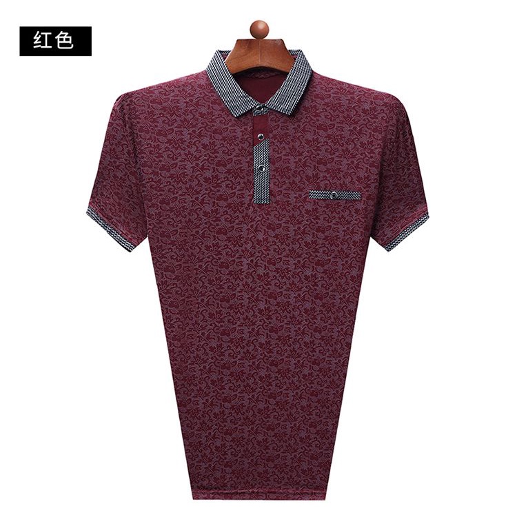 Áo Thun Polo Vải Lụa Lạnh Dáng Rộng In Họa Tiết Có Túi Thời Trang Mùa Hè Cho Nam Trung Niên