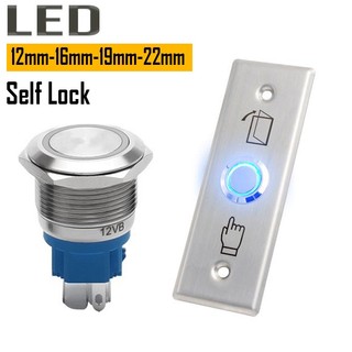 Nút nhấn self-lock, công tắc inox chống nước có đèn led 12mm/16mm/19mm