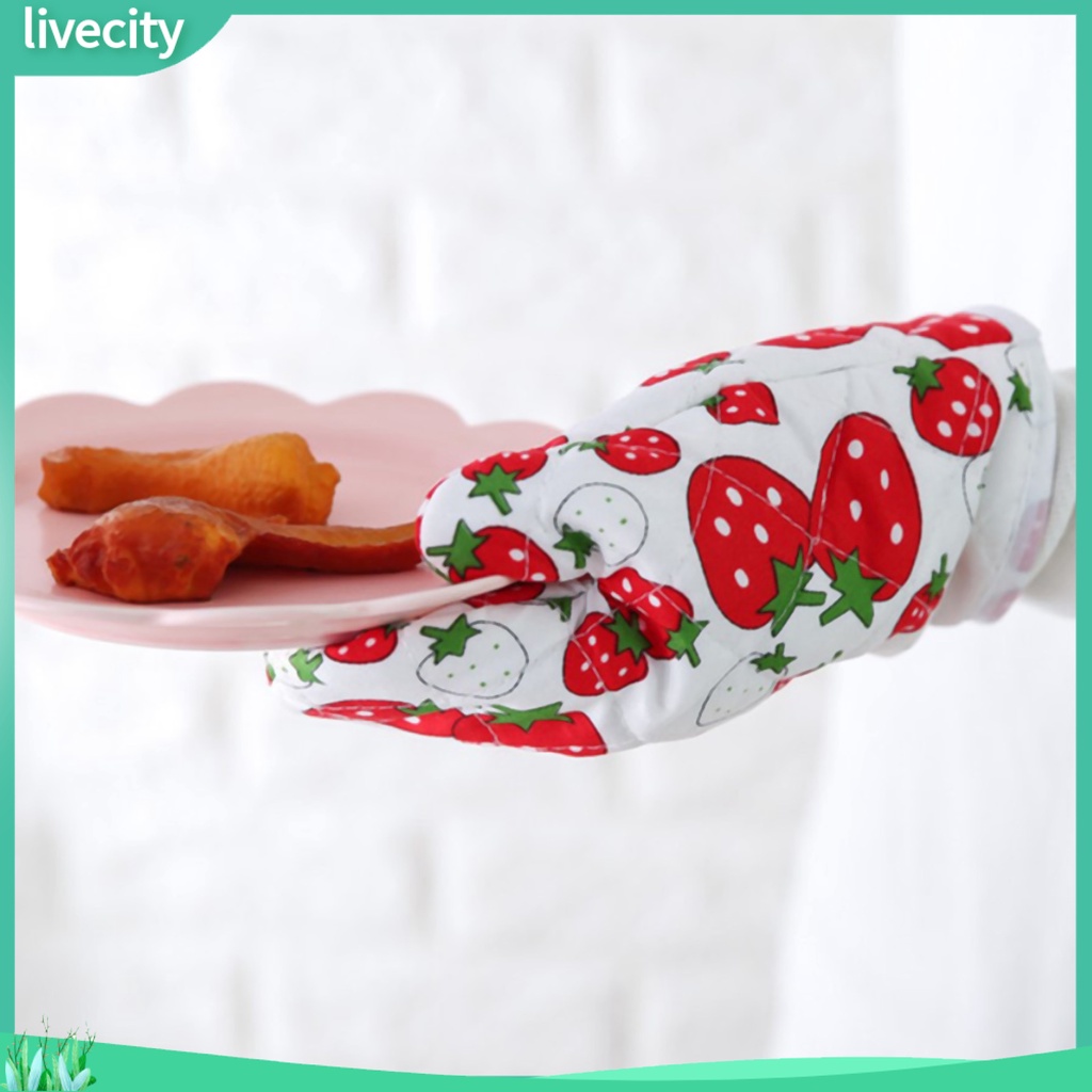 Lò nướng mitt fruit print cách nhiệt dày chống trượt treo găng tay lò vi sóng cho dã ngoại
