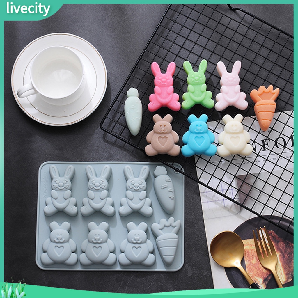 Khuôn sô cô la có thể tái sử dụng silicone 8 khoang bánh trang trí khuôn kẹo bunny cho nhà bếp