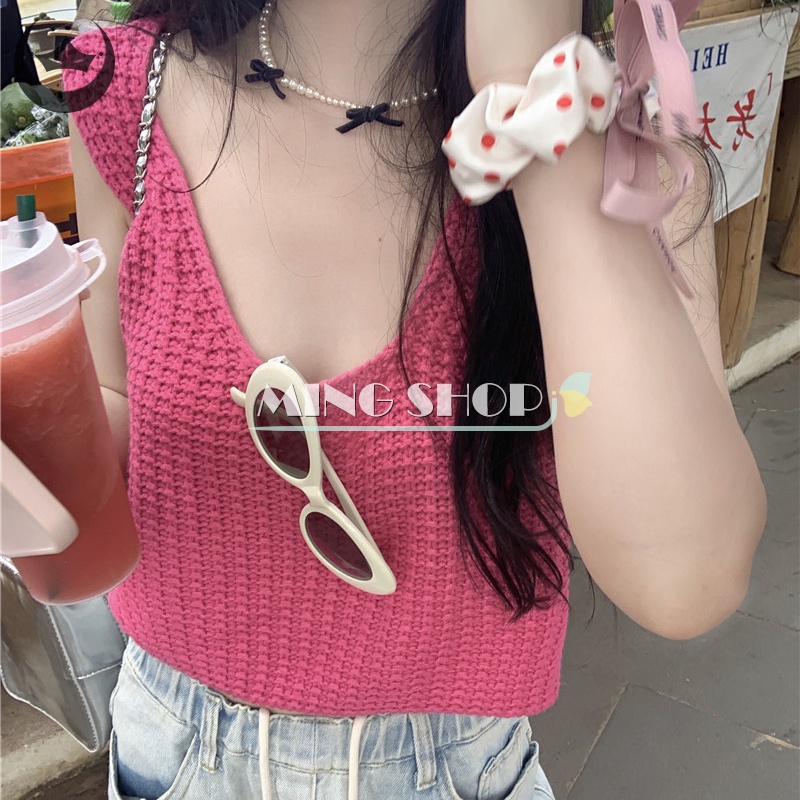 Áo Dệt Kim Sát Nách Cổ Tròn Màu Sắc Thời Trang Mùa Hè Cho Nữ
