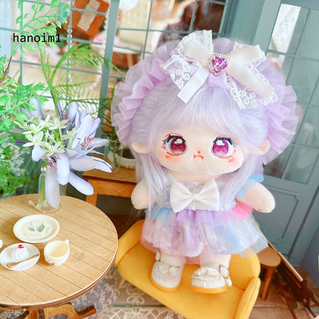 Ys1 1 bộ 20 cm quần áo búp bê mini nơ ren mũ màu tím phong cách ngọt ngào hai-mảnh bộ trang phục-up tiệc mặc bông nhồi bông thần tượng búp bê váy cài tóc giả vờ chơi