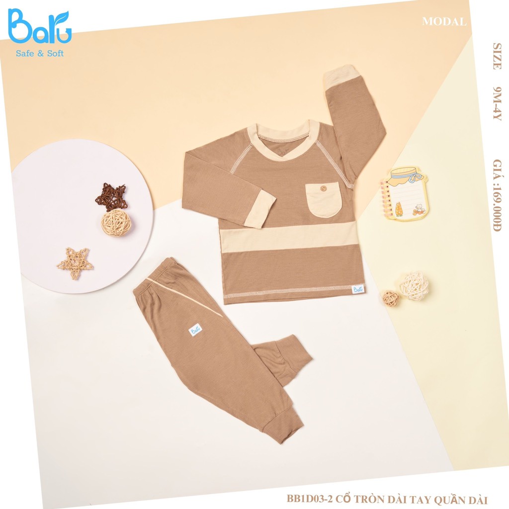 Bộ Balu Modal dài tay túi ngực cho bé trai bé gái