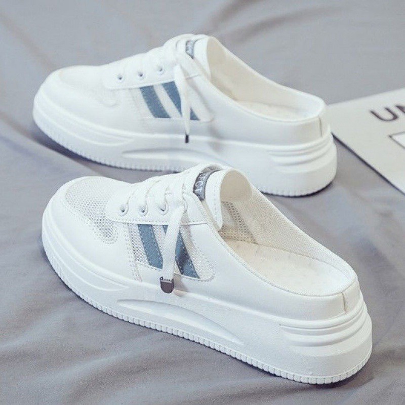 Dép sục nữ màu trắng giày lười cao gót thời trang giày vải thường