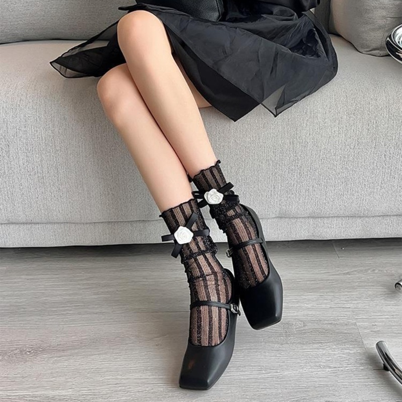 Đôi Vớ Co Giãn Phối Ren Đính Nơ Đáng Yêu Cho Nữ