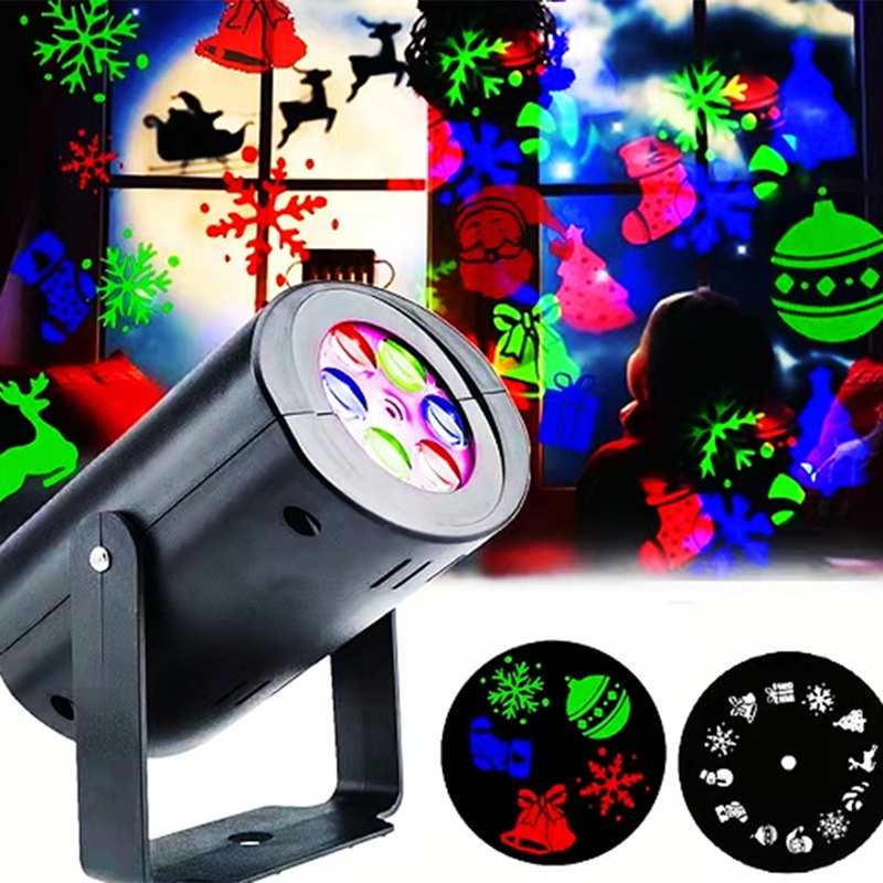 Đèn led Chiếu laser 12 Bóng Hình Bông Tuyết Màu Đen Với Phích Cắm us Trang Trí halloween