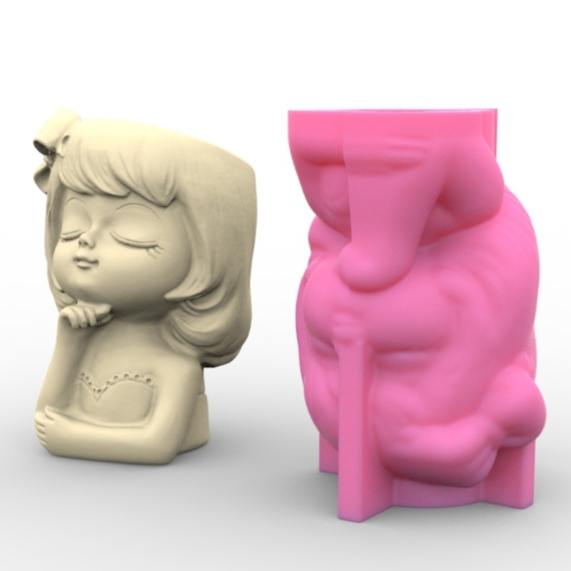 Hoàn hảo bowknot cô gái bê tông silicone nồi khuôn mọng nước lọ hoa đất sét xi măng thạch cao khuôn tự làm vườn nhà chậu hoa