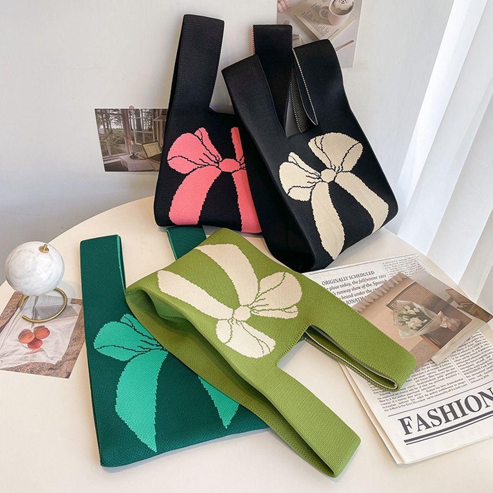 Shanhai Túi Xách Dệt Kim Thắt Nơ Đeo Cổ Tay Đơn Giản Cho Học Sinh