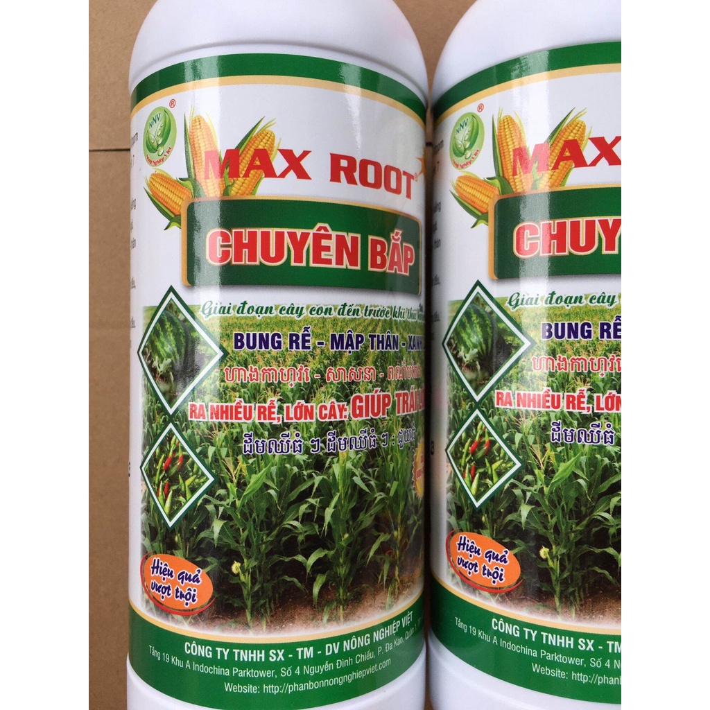 Phân bón MAX ROOT - CHUYÊN BẮP - giúp cây bung rễ, mập thân, xanh lá. Chai 1 lít sử dụng cho 400 lít nước.