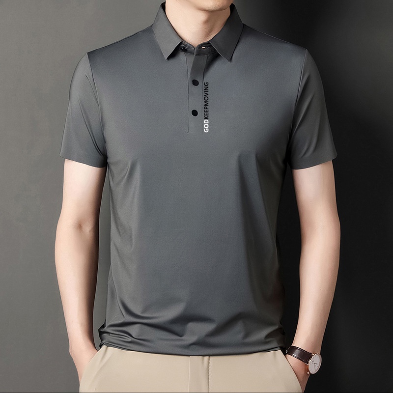 Áo Thun Polo Tay Ngắn Dáng Rộng Vải Lụa Lạnh Nhanh Khô Màu Sắc Trơn Cá Tính Cho Nam