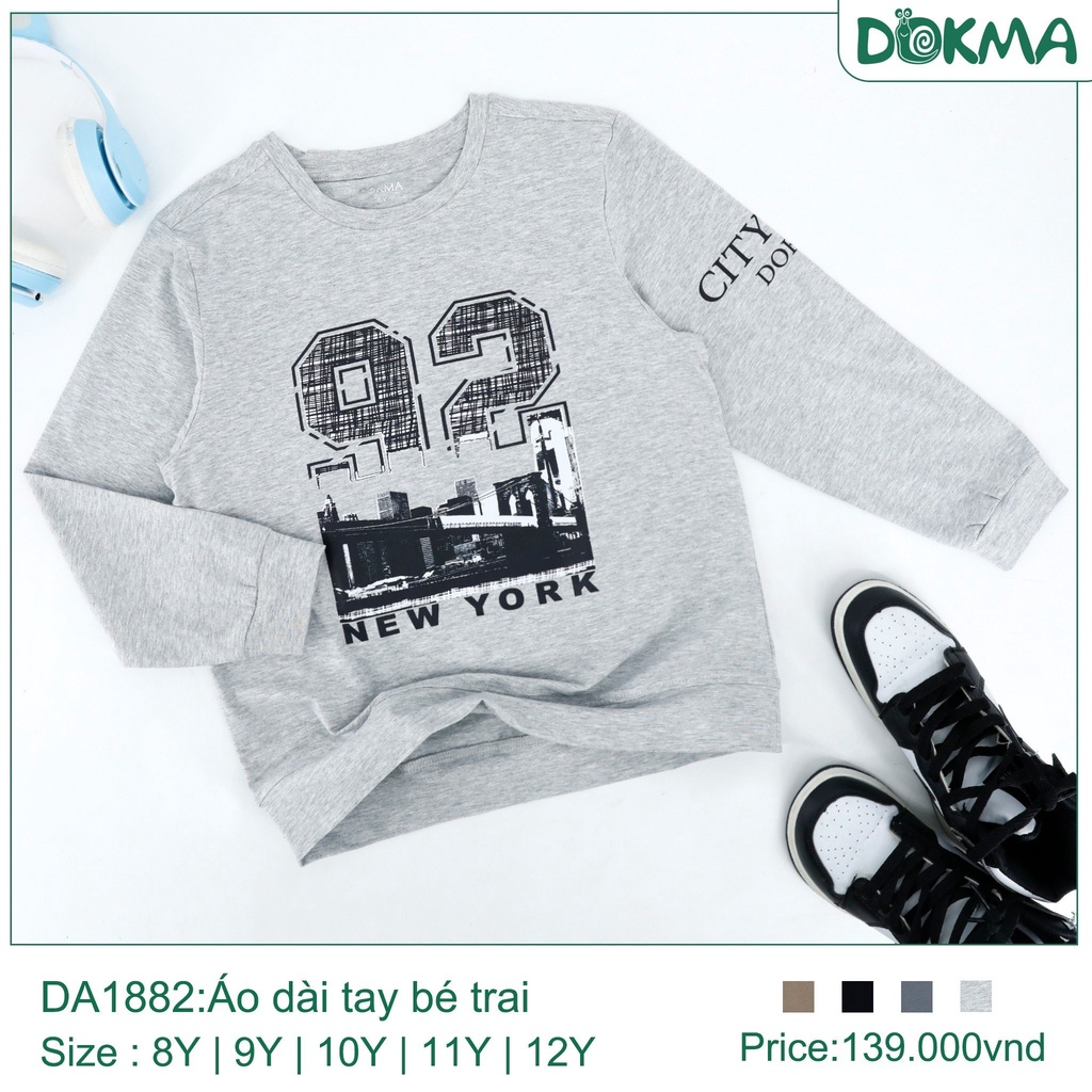 Áo Dài Tay Bé Trai In Hoạ Tiết, Bo Thời Trang Dokma Mã DA1882