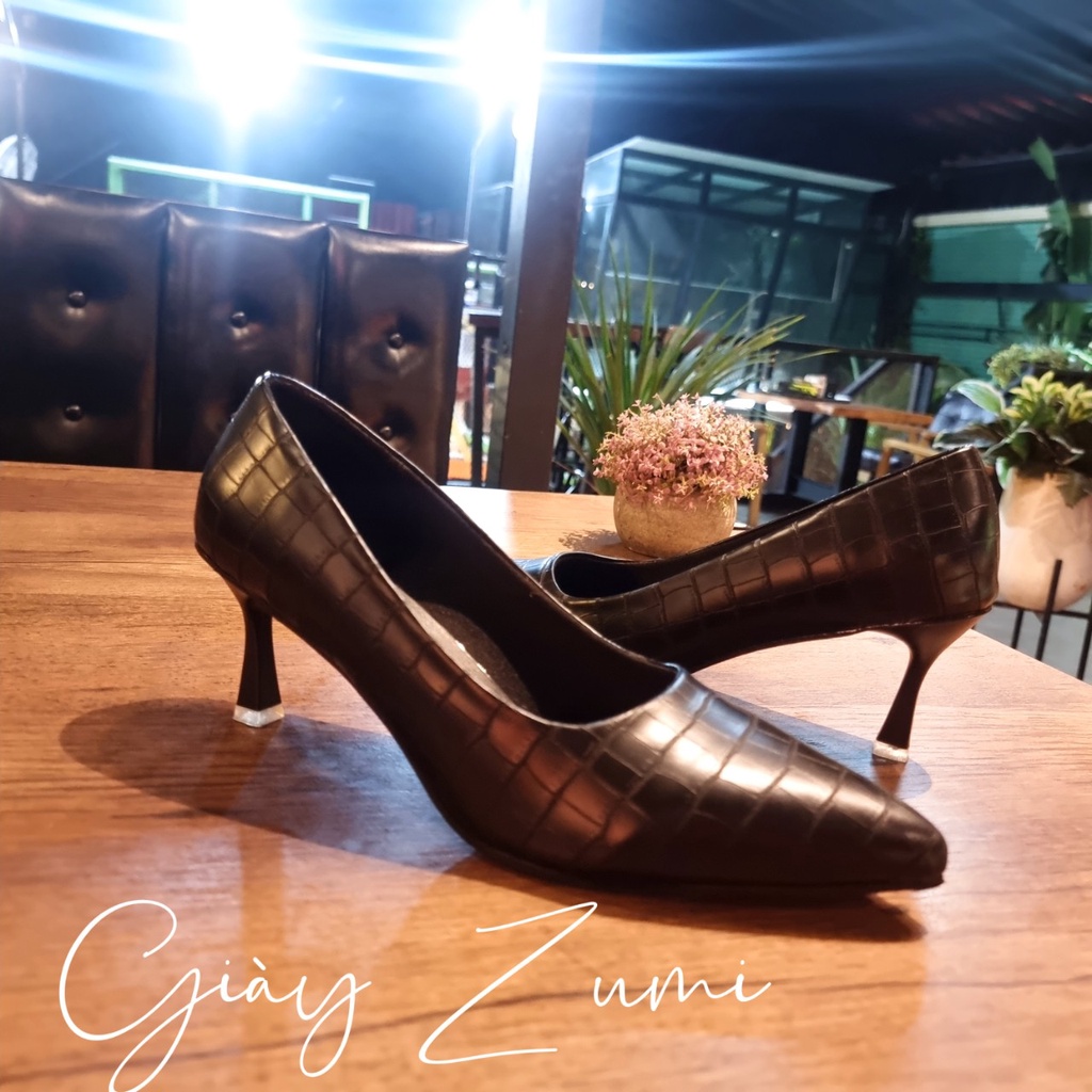 Giày cao gót 7P Big Size nữ da cá sấu đi êm chân thời trang ZUMI Big Size BG006