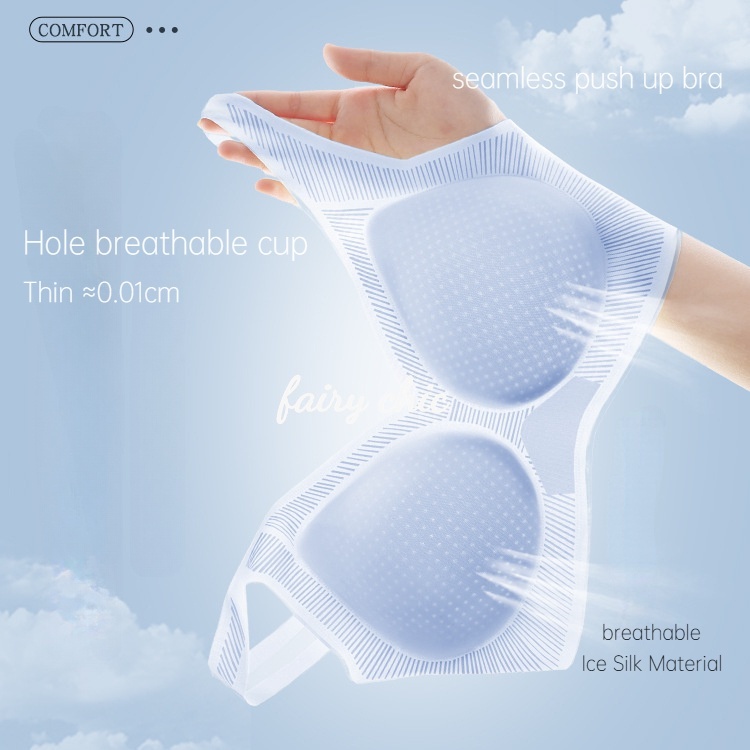 Ultra-thin bra, hole cup đồ lót thể thao thoáng khí, áo ngực push-up liền mạch, phần mỏng áo lót ngủ chống bám lưng đẹp