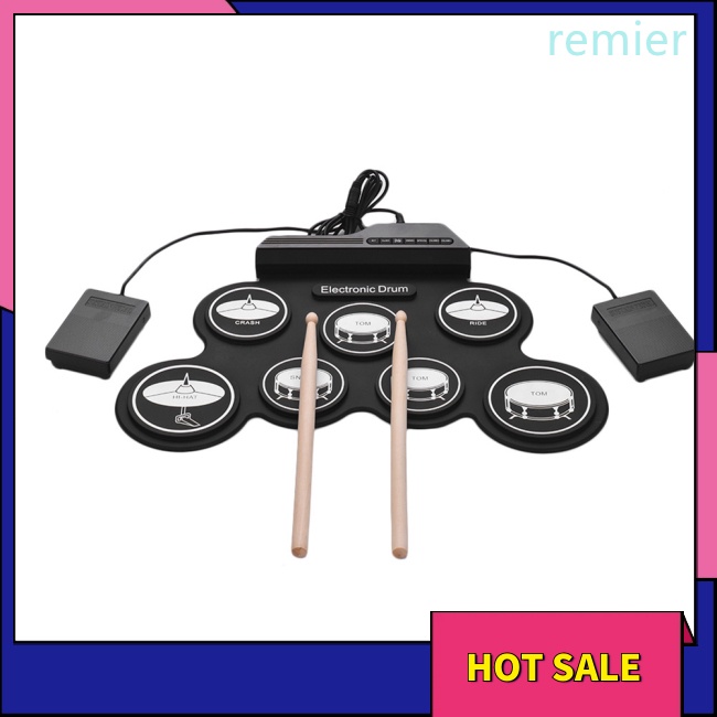 Re folding silicone hand roll usb electronic drum portable practice drum pad kit với drumsticks sustain pedal