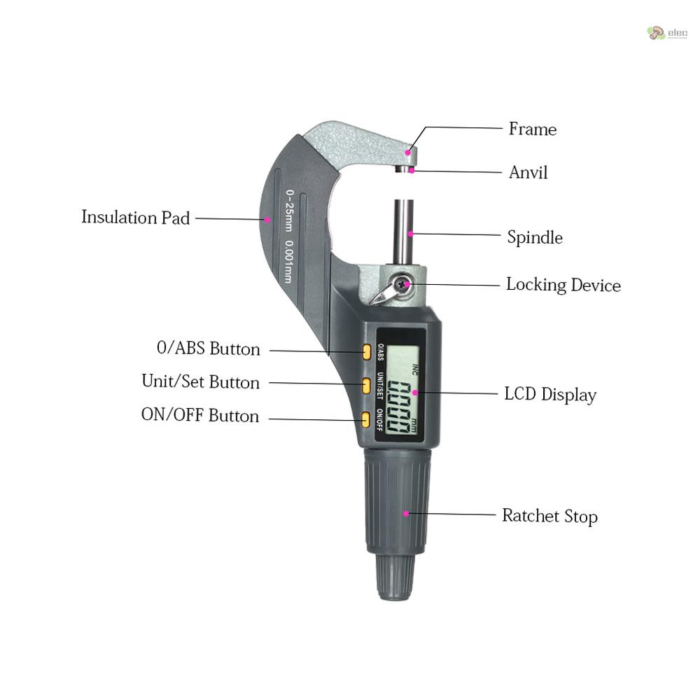 Panme kỹ thuật số 0-25mm panme đo điện tử bên ngoài 0,001mm panme đo độ sâu chính xác cao micro caliper