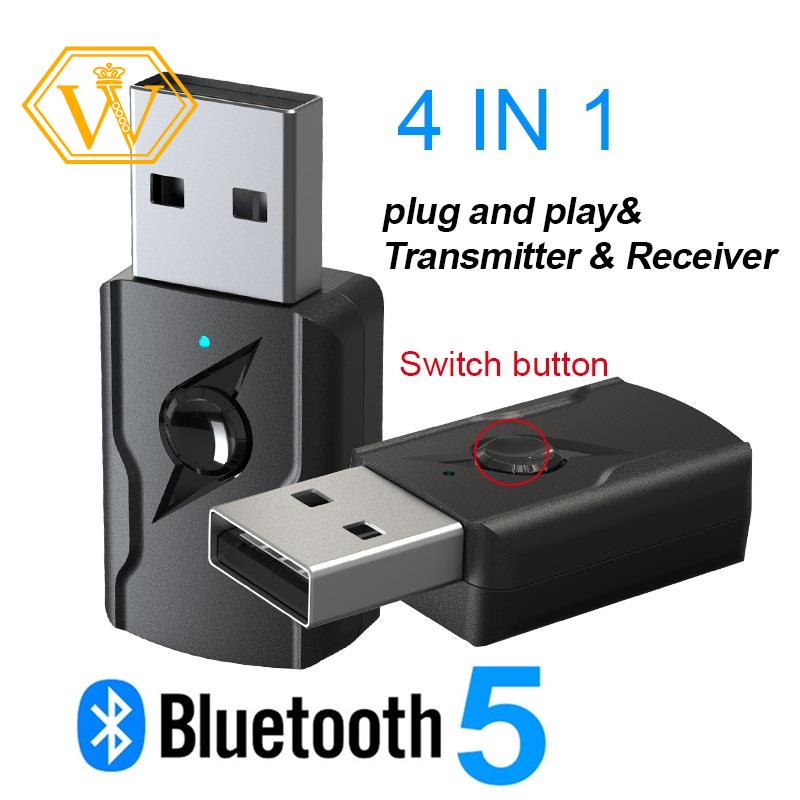 4 trong 1 bộ thu phát không dây usb bluetooth 5.0 bộ chuyển đổi âm thanh aux 3.5mm cho loa bluetooth tv pc car kit