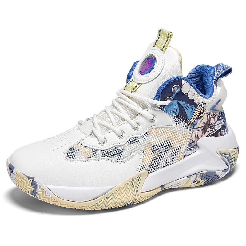 Big size 39-48 high top men basketball shoes non-slip make noise spike đế cao su thoáng khí đan nam thể thao giày thể thao màu trắng thời trang chạy bộ quần vợt running man giày thể thao