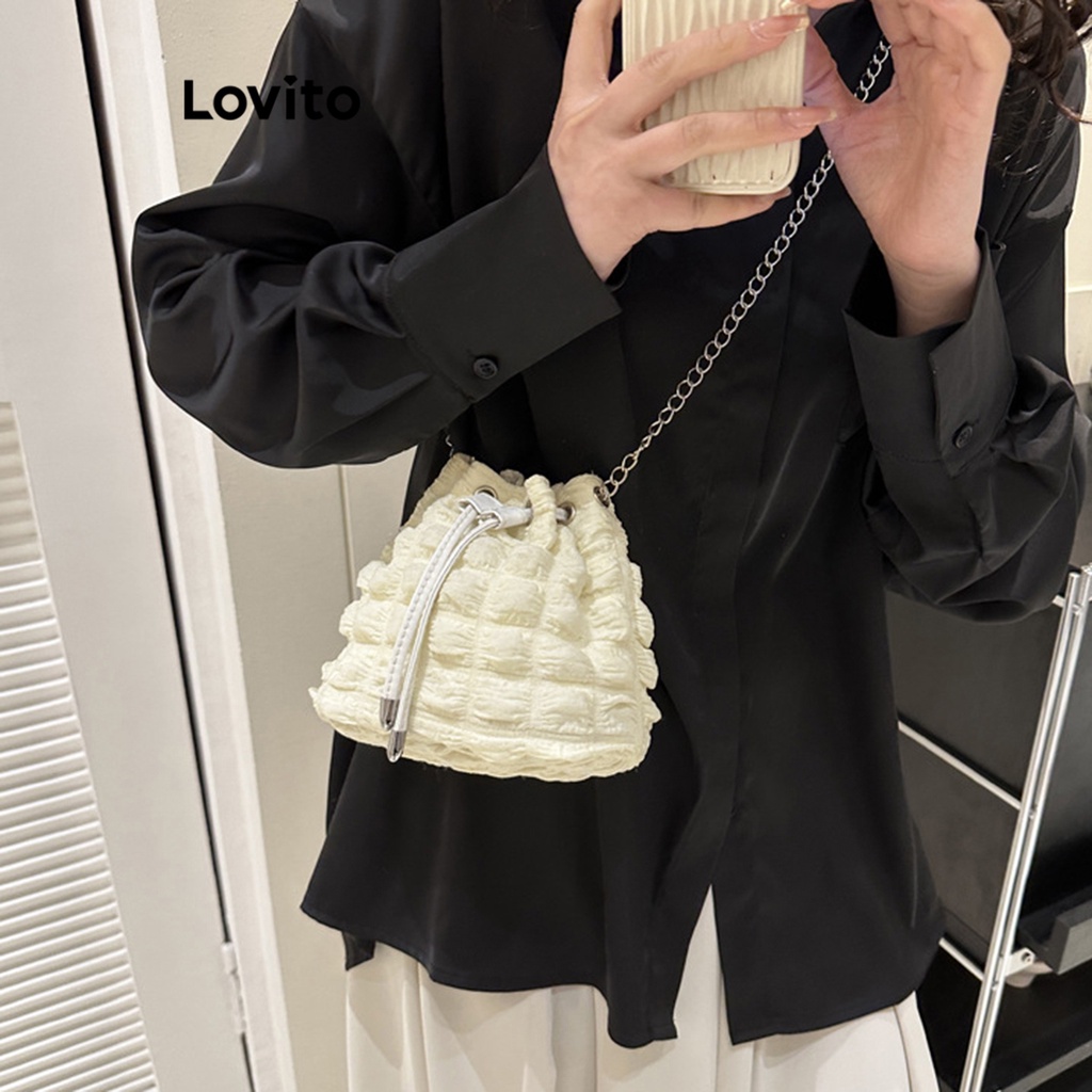 Túi dây rút Lovito màu trơn phong cách thời trang thường ngày dành cho nữ L60AD193