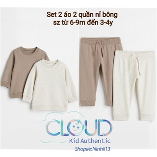 Set ghép bộ 2 áo 2 quần nỉ bông hm us size 6-9m, 12-18m