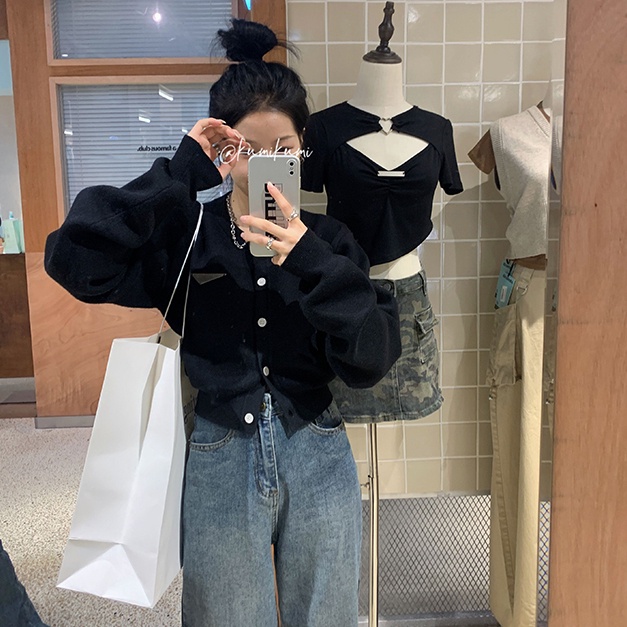 Usd ✿ Thời trang dệt kim cardigan áo len màu rắn dài tay áo ngắn phụ nữ hàng đầu