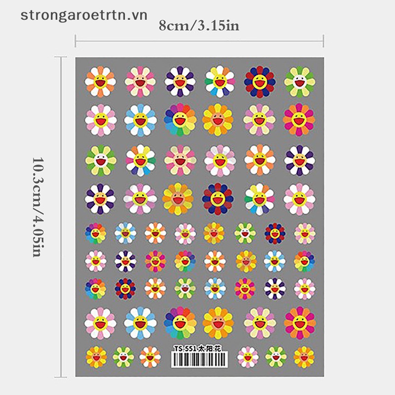 Strongaroetrtn sunflower nail sticker hoa smiley sun yellow daisy leaf flower nail decals.