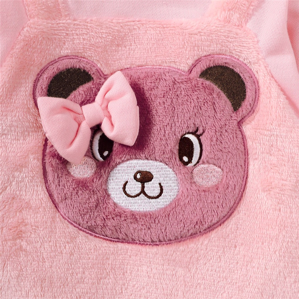 Sơ sinh bé gái mùa thu hàng ngày bodysuit gấu hồng in áo dài tay romper Áo liền quần quần áo