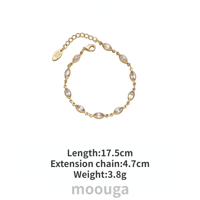 Moouga / Vòng Tay Đính Đá Zircon Hình Trái Tim Đơn Giản Phong Cách Retro Pháp