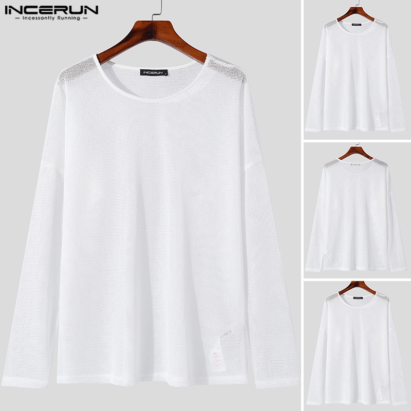 Áo thun INCERUN vải dệt kim nhẹ tay dài phong cách cổ điển thời trang dành cho nam