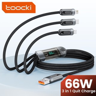 Toocki 3 trong 1 cáp hiển thị kỹ thuật số trong suốt 66w sạc nhanh cáp usb loại c cho dây dữ liệu loại c / micro / los