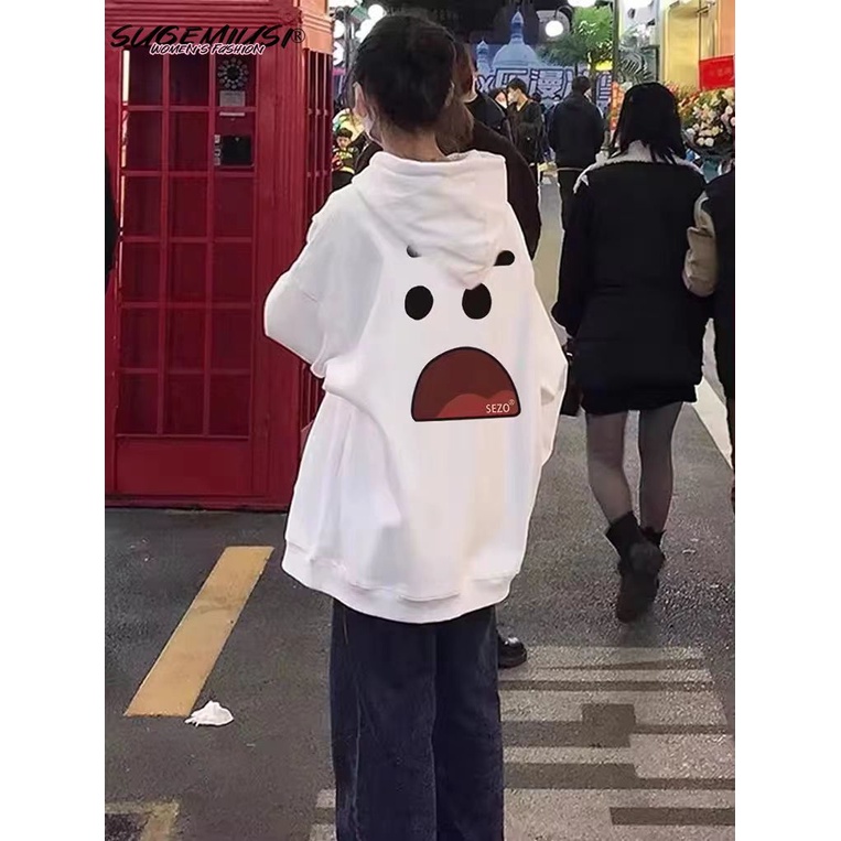 Sugemiusi Áo Khoác Sweater Có Mũ Trùm oversize Màu Trắng Phong Cách Retro Mỹ Thời Trang Xuân Thu 2023 Mới Cho Cặp Đôi