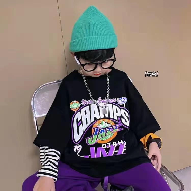 Boys fall long-sleeved t-shirt trẻ em fake two-piece bottom shirt trung và lớn xu hướng trẻ em long-sleeved tops