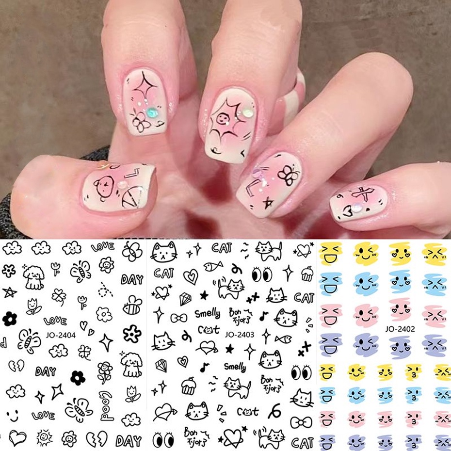 Miếng dán móng tay STZPRONAIL thiết kế graffiti hoạt hình xinh xắn đơn giản