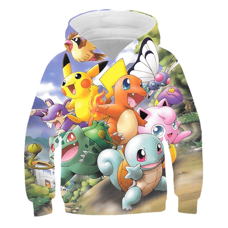 2023 quần áo trẻ em pokemon pikachu hoodies cho trẻ em in 3d phim hoạt hình thời trang bé trai và bé gái quà tặng sinh nhật