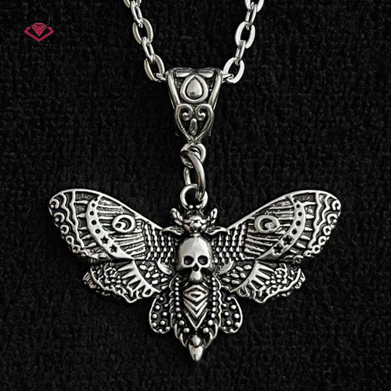 Hwetr death moth vòng cổ mặt dây chuyền 18 inch chuỗi đường hộp sọ gothic bướm rock emo goth màu bạc 18 inch chuỗi mạnh mẽ mới