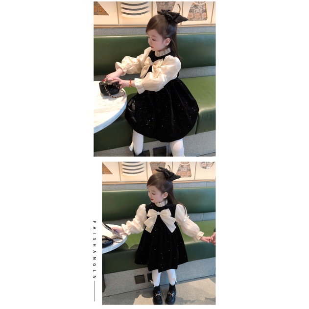 Váy cho bé gái váy dài tay màu đen cho bé gái váy công chúa
