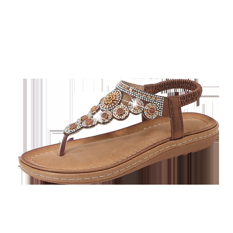 Giày Sandal Đế Bằng Đính Đá Hình Hoa Xinh Xắn Thời Trang Cho Nữ