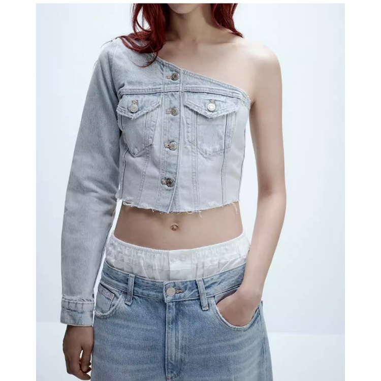 Zara Áo Khoác denim Thời Trang Mùa Thu Cá Tính Cho Nữ5252008