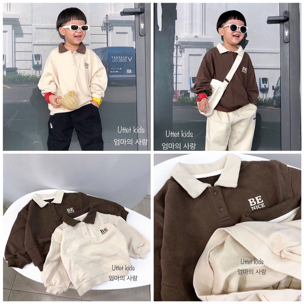 ÁO SWEATER POLO BE NICE 23633 PHONG CÁCH HÀN QUỐC CHO BÉ GÁI VÀ BÉ TRAI