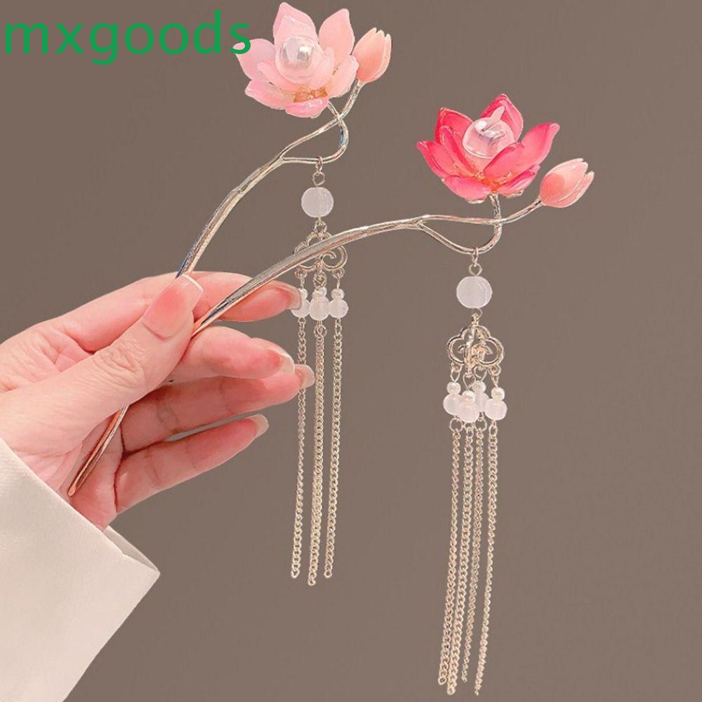 Mxgoods gậy tóc tua rua lotus, kẹp tóc đèn lồng phát quang bằng hợp kim, gậy tóc trung quốc phát sáng cổ hoa đèn led công cụ thiết kế kiểu tóc
