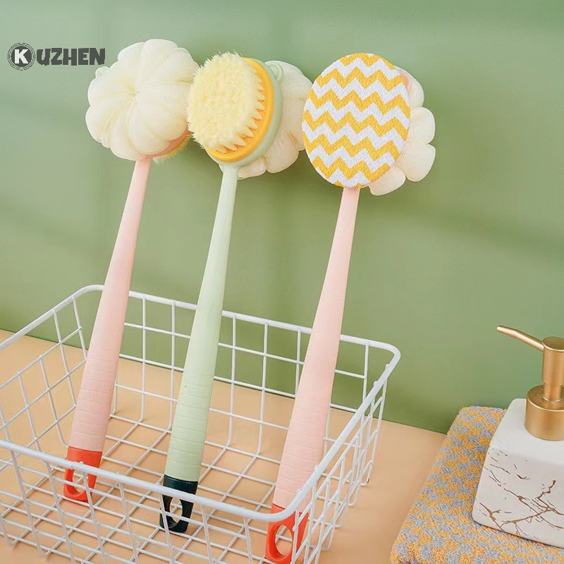 Cây bàn chải/ bông tắm KUZHEN hai đầu 2 trong 1 mềm hai mát xa lưng có tay cầm dài