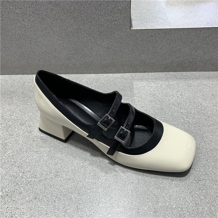 Ngón chân vuông mid-heel giày nữ dây đeo phẳng gót dày giày gót chuyên nghiệp