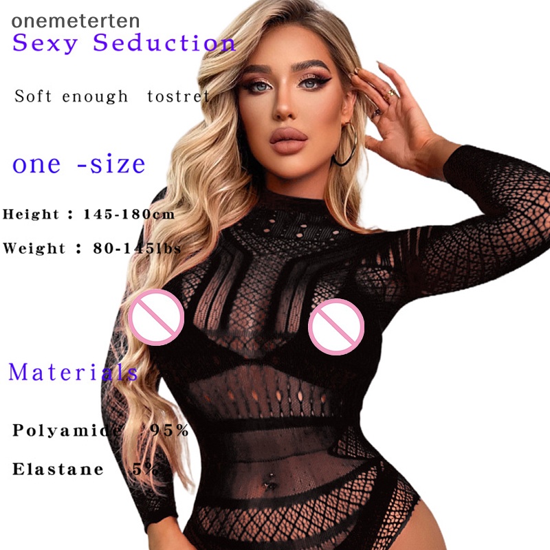 Rten long-tay hở lưng bãi biển sexy phối cảnh quần áo lưới thun bó sát khiêu dâm đồ lót lưới cá phụ nữ bodysuit n
