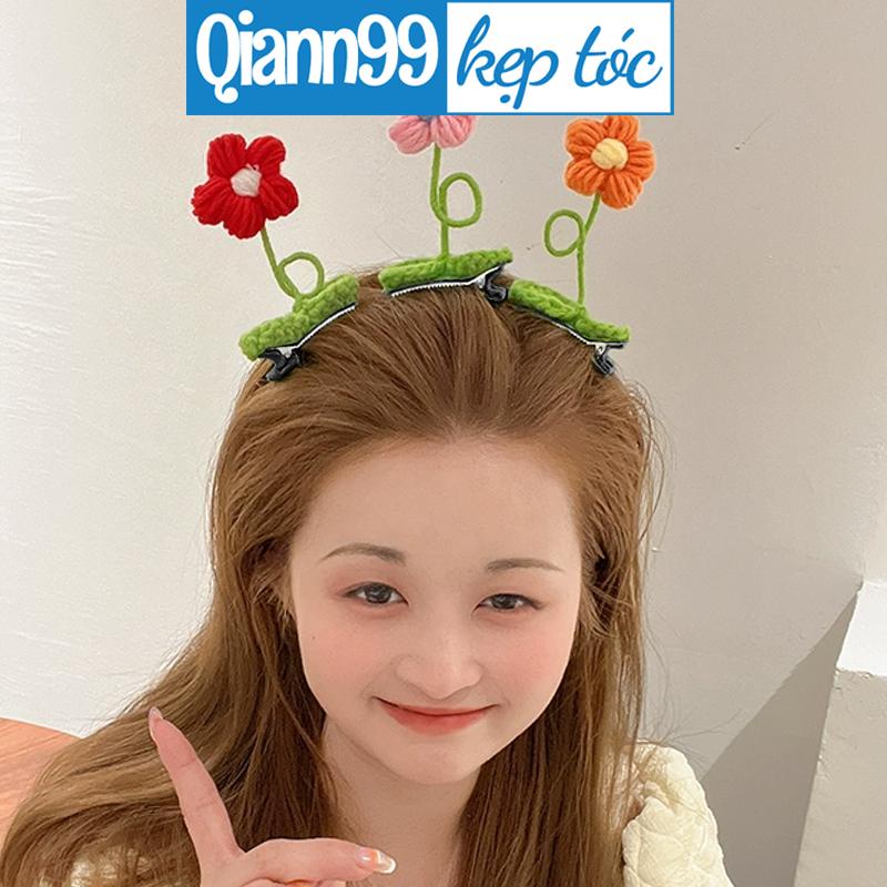 💓Qiann💓Kẹp tóc hoa dễ thương và ngọt ngào Kẹp tóc len dệt kim Kẹp mỏ vịt sáng tạo