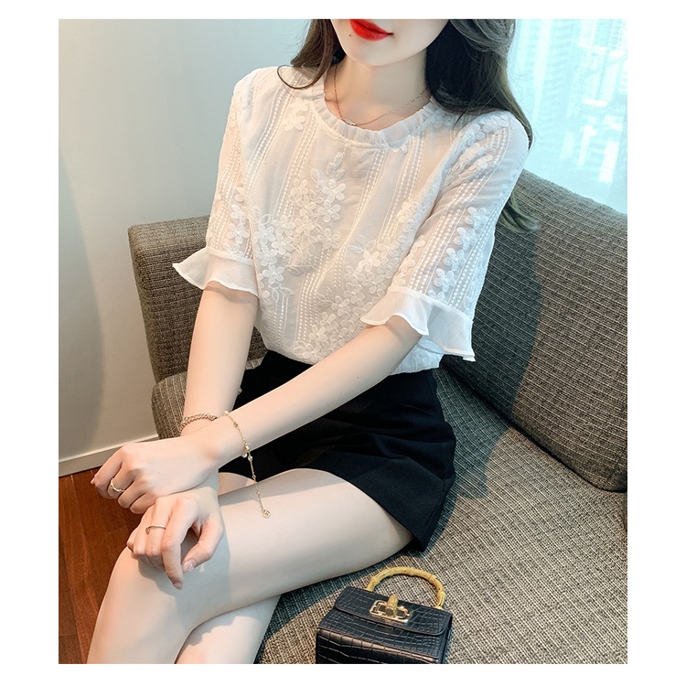 Áo Sơ Mi Chiffon Tay Loe Màu Trắng Thời Trang Mùa Hè Phong Cách Hàn Quốc Dành Cho Nữ