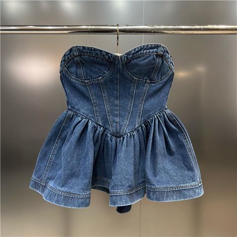 Áo Ống Vải Denim Mỏng Ôm Eo Cổ Chữ V Thời Trang Mùa Hè Âu Mỹ 2023