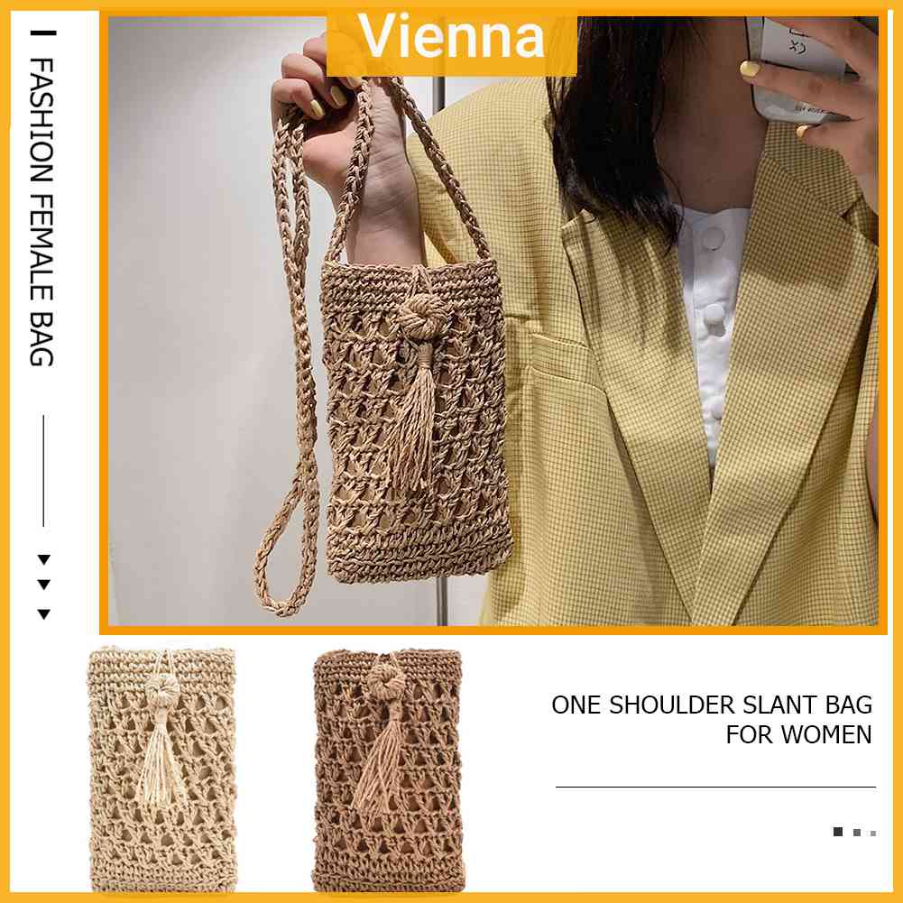 Túi Cói Đeo Chéo Mini Đựng Điện Thoại Thời Trang Dành Cho Nữ